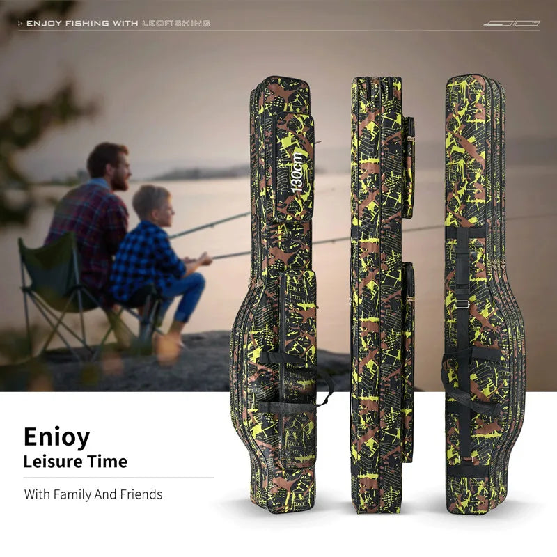 1.3m/1.5m 2-layer foldable large belly sea fishing bag, double shoulder fishing rod bag, outdoor storage tool kit for fishing