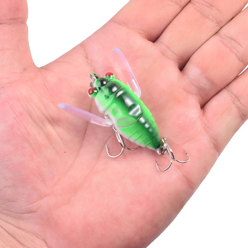 1 Pcs Insect Popper Fishing Lure 4.8cm 6g Topwater Soft Wing Cicada Wobblers Artificial Bait With Hooks  for Bass Pike Tackle