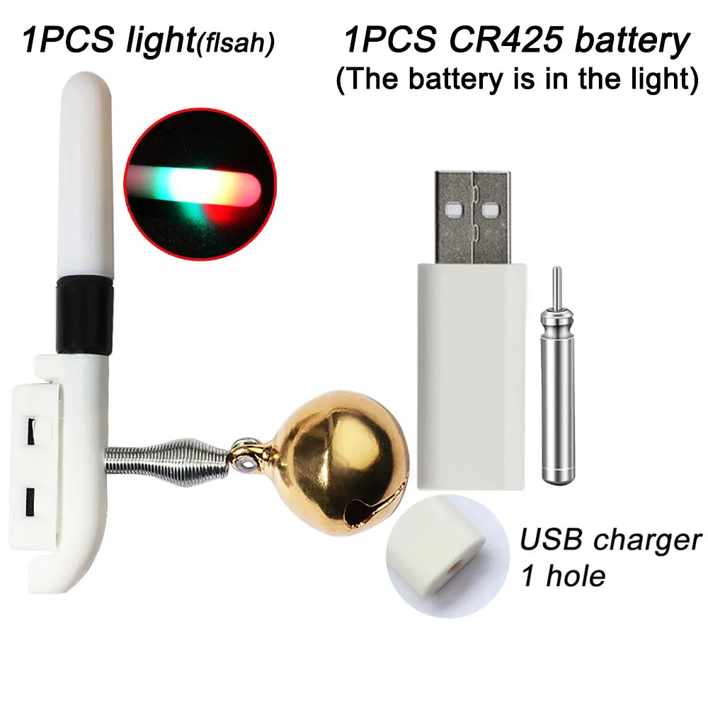 Fishing Light Stick Clip Rod Bell Luminous LED CR425 3.6V Battery USB Charge Tackle Night Bright Fish Bite Alarm Flash Lamp. Night fishing