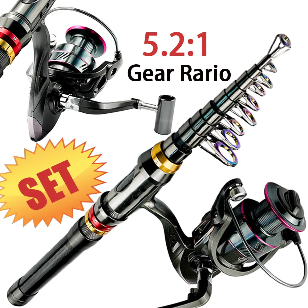 Combo Fishing Rod + Reel 1.8M-3.6M Telescopic  Good Elasticity Strong