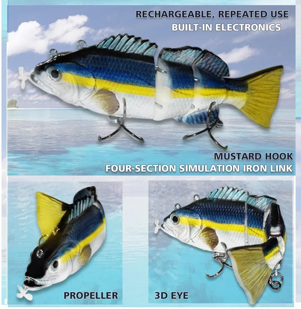 New 13CM Robotic Fishing Lure Electric Auto Swimming Bait 4-Segment Wobbler Outdoor Sport Swimbait USB Rechargeable Accessories