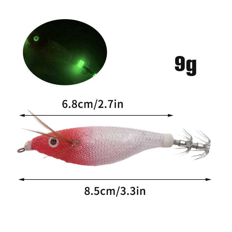 Squid Hook Fishing Lures Luminous Wood Shrimp Cuttlefish Egi Squid Jig Baits Sea Fishing Night Glow octopus Horizontal egi lure. Night fishing