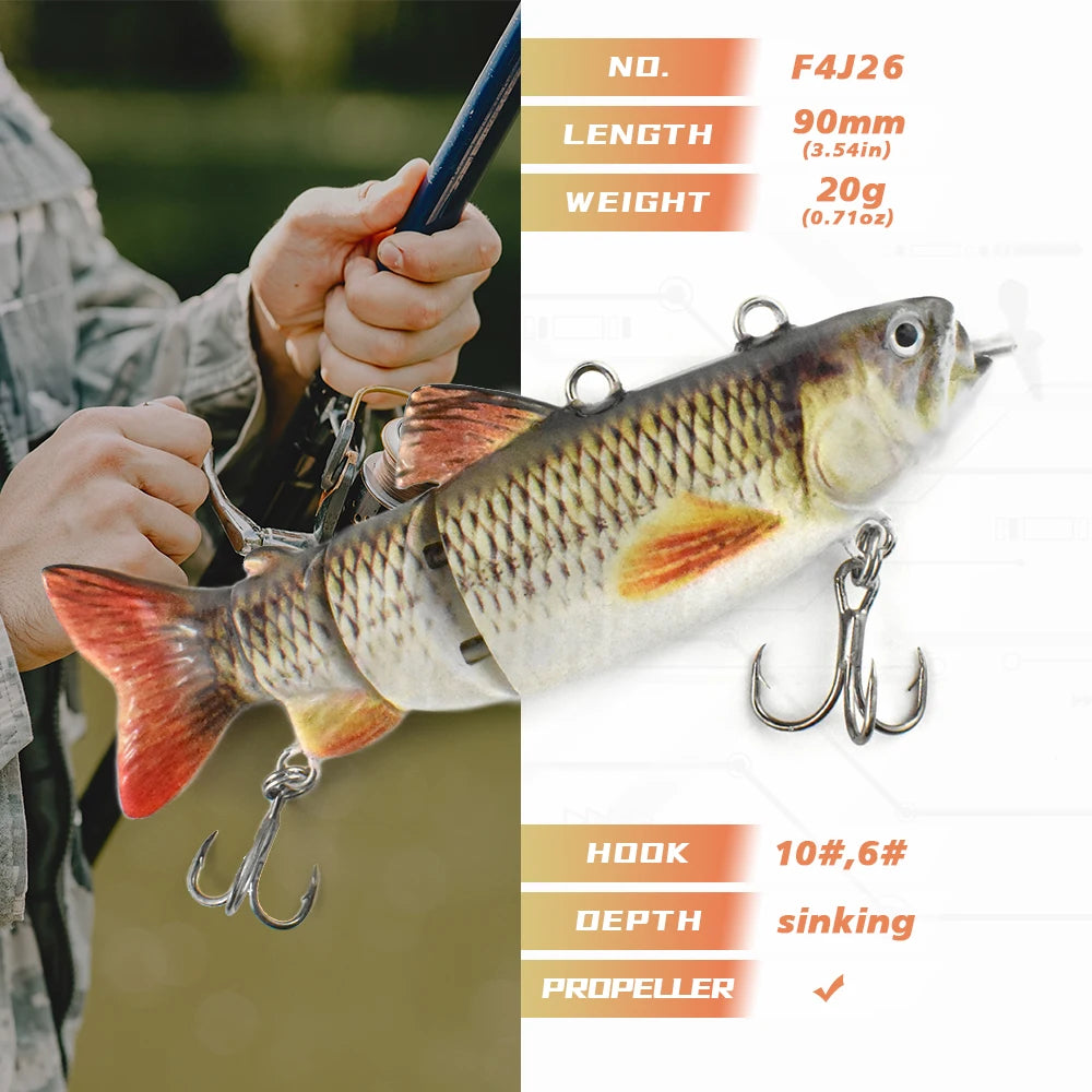 90mm mini Automatic Swimming Robotic Electric Fishing Lure Multi Jointed Bait Auto Swimbait USB LED Light Wobbler for pike