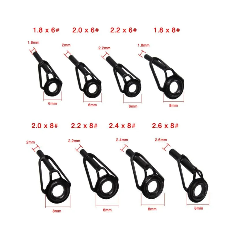 8/16/80Pcs Black Top Tip Guide for Spinning Casting Fishing Rod Building Repair Eye Line Ring Stainless Steel Frame