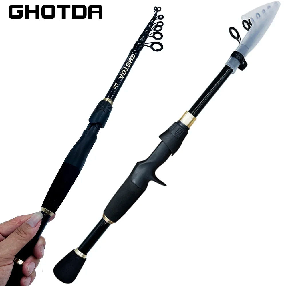 Combo Fishing Rod + Reel GHOTDA Casting/ Spinning Strong Magnetic Brake Baitcasting Reel