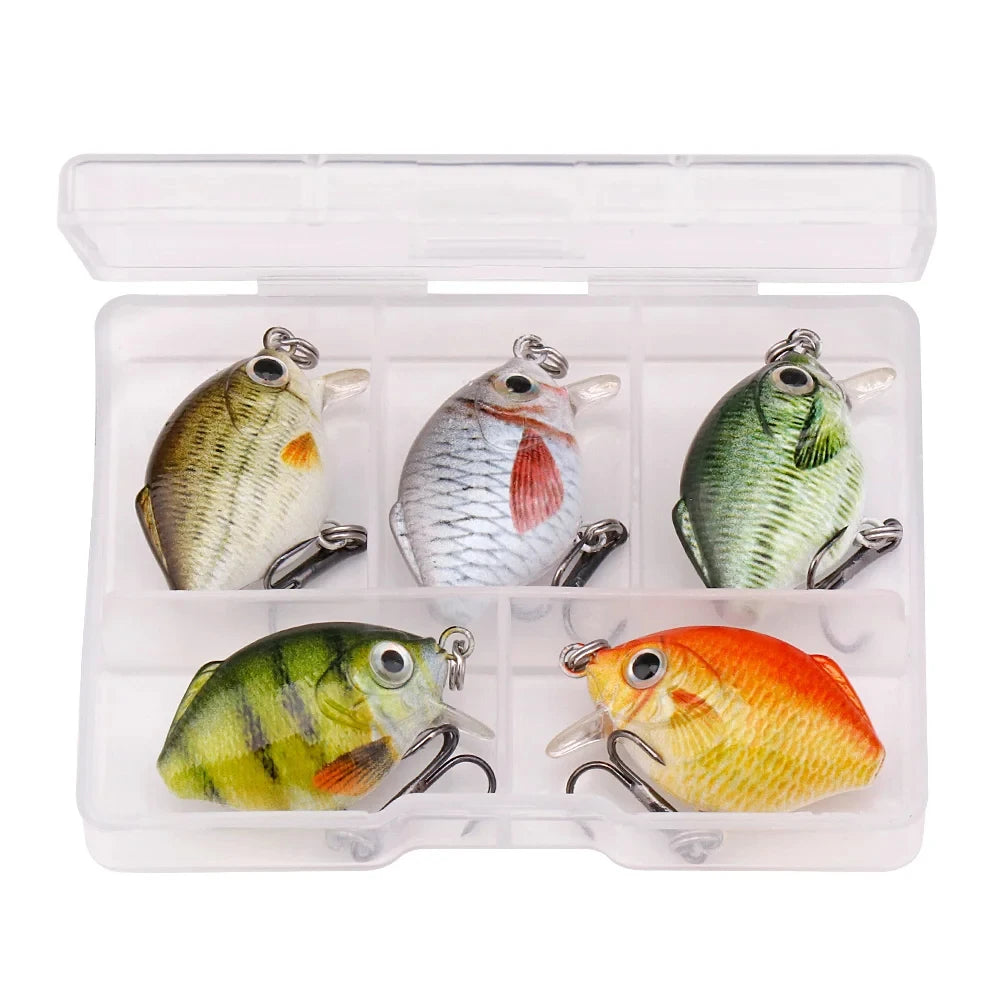 GOBASS 5pcs Mini Fish Bass Fishing Lure Set 3cm 1.5g Mini Artificial Baits Topwater Crank Wobblers For Pike Crankbaits Fishing