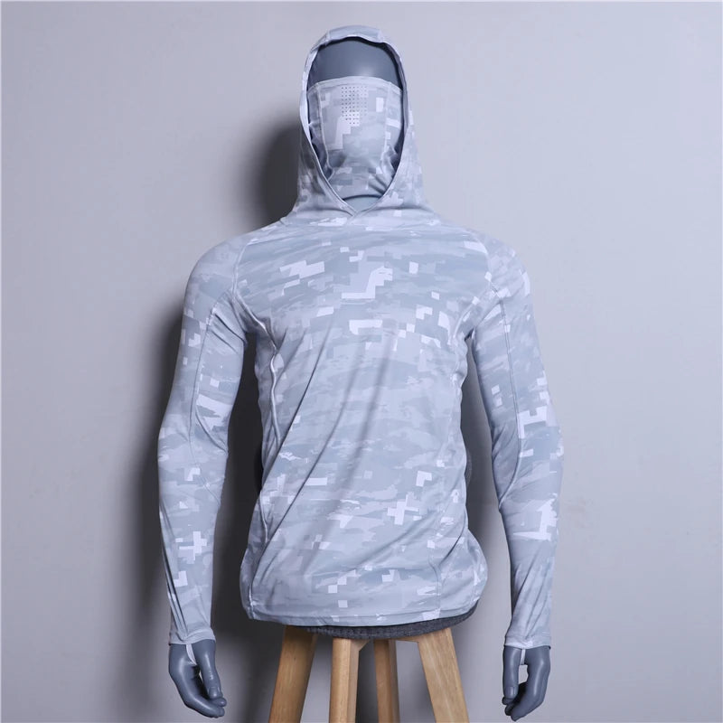 UPF 50+ Mens Hooded Fishing Shirt with Mask UV Neck Gaiter Hoodie Men Hooded Fishing Shirts Fishing Hoodie Moisture Wicking