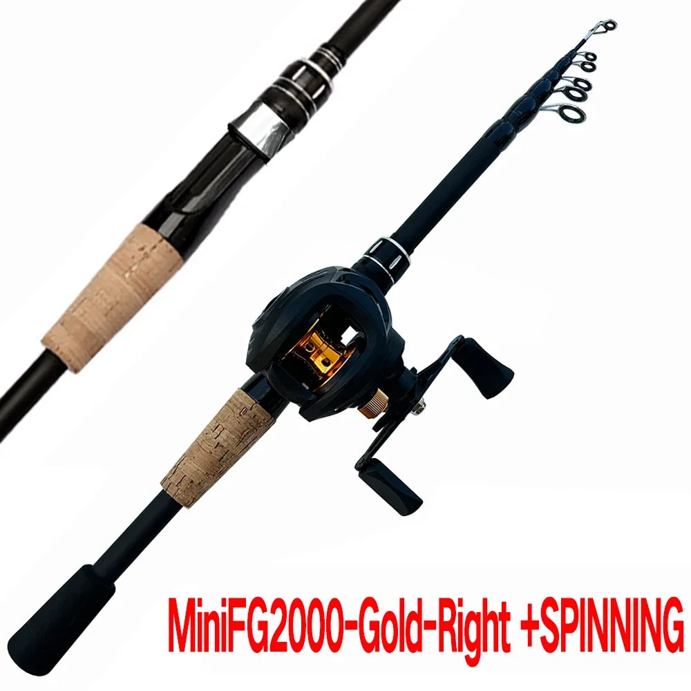 Combo Fishing Rod + Reel Telescopic Lure Rod Spinning Casting Short Jigging Rod 1.5m-2.4m Baitcasting Reel Max Drag 8kg