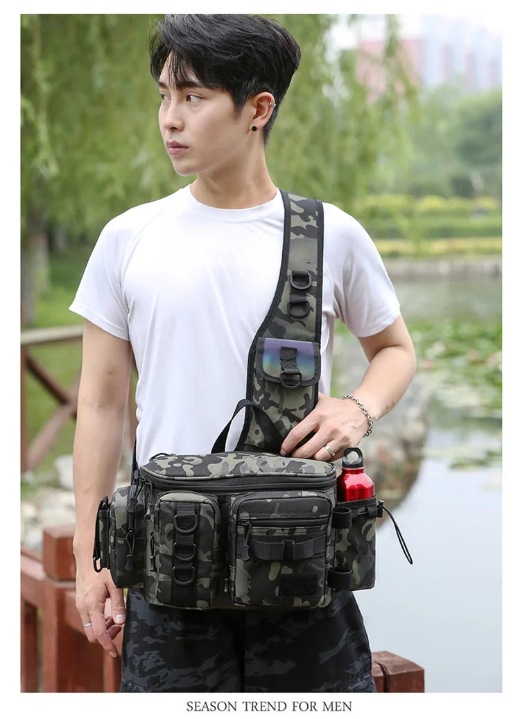 New Fishing Tackle Backpack Lure Box Gear Storage Bag Fanny Pack for Men Fly Fishing Backpack with Rod Holder Sling Shoulder Bag