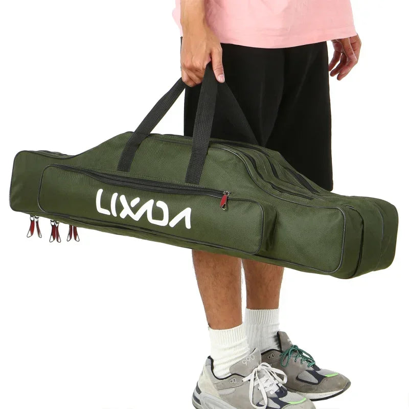 Lixada 3 Layers Fishing Pole Bag Portable Folding Rod Carry Case Fishing Reel Tackle Storage Bag Case