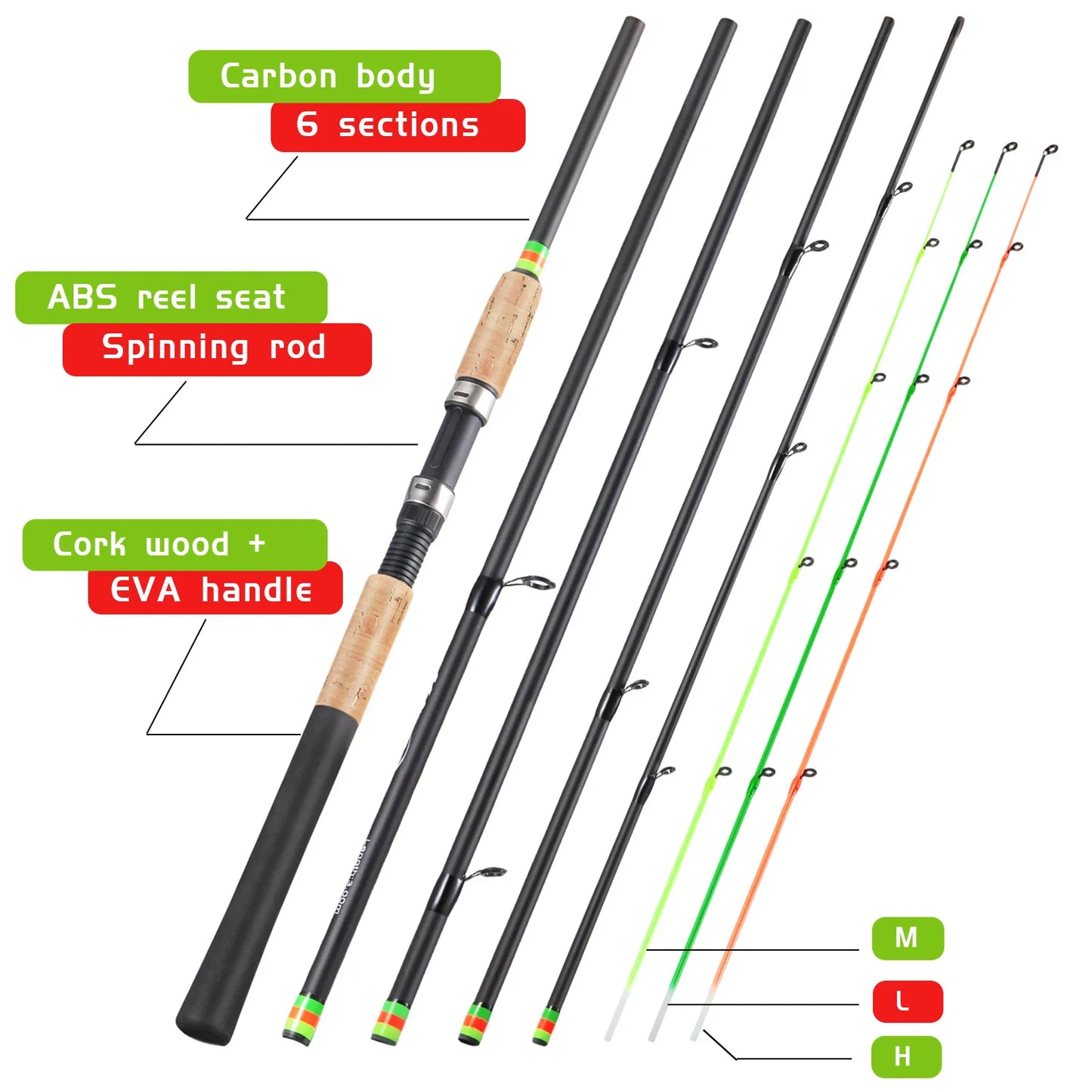 Sougayilang 3M Feeder Fishing Rod Cork Handle Carbon Fibre Spinning Fishing Rods L M H Power 30-120g Lure Weight Carp Pole Pesca