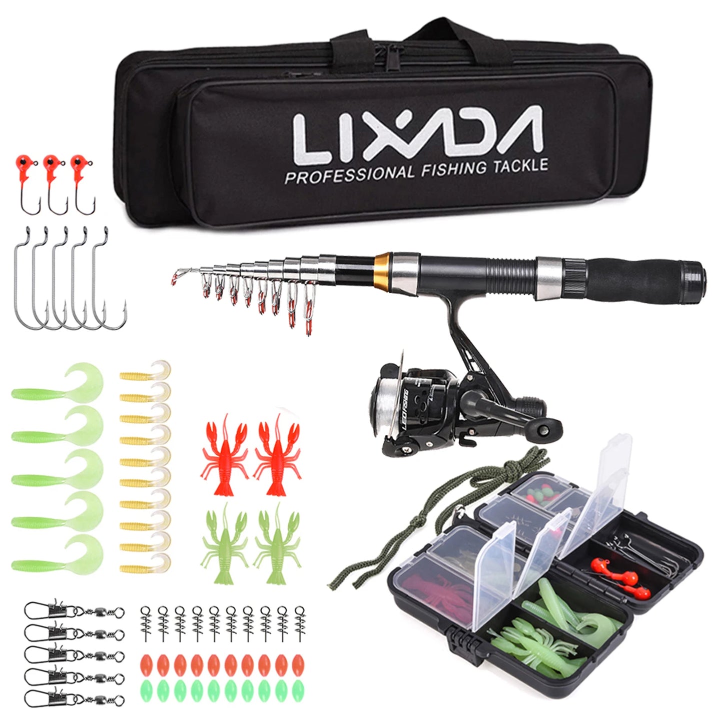 Combo Fishing Rod + Reel Lixada 2.1m 2.3 m Telescopic  Bag Case Pesca Gear Set