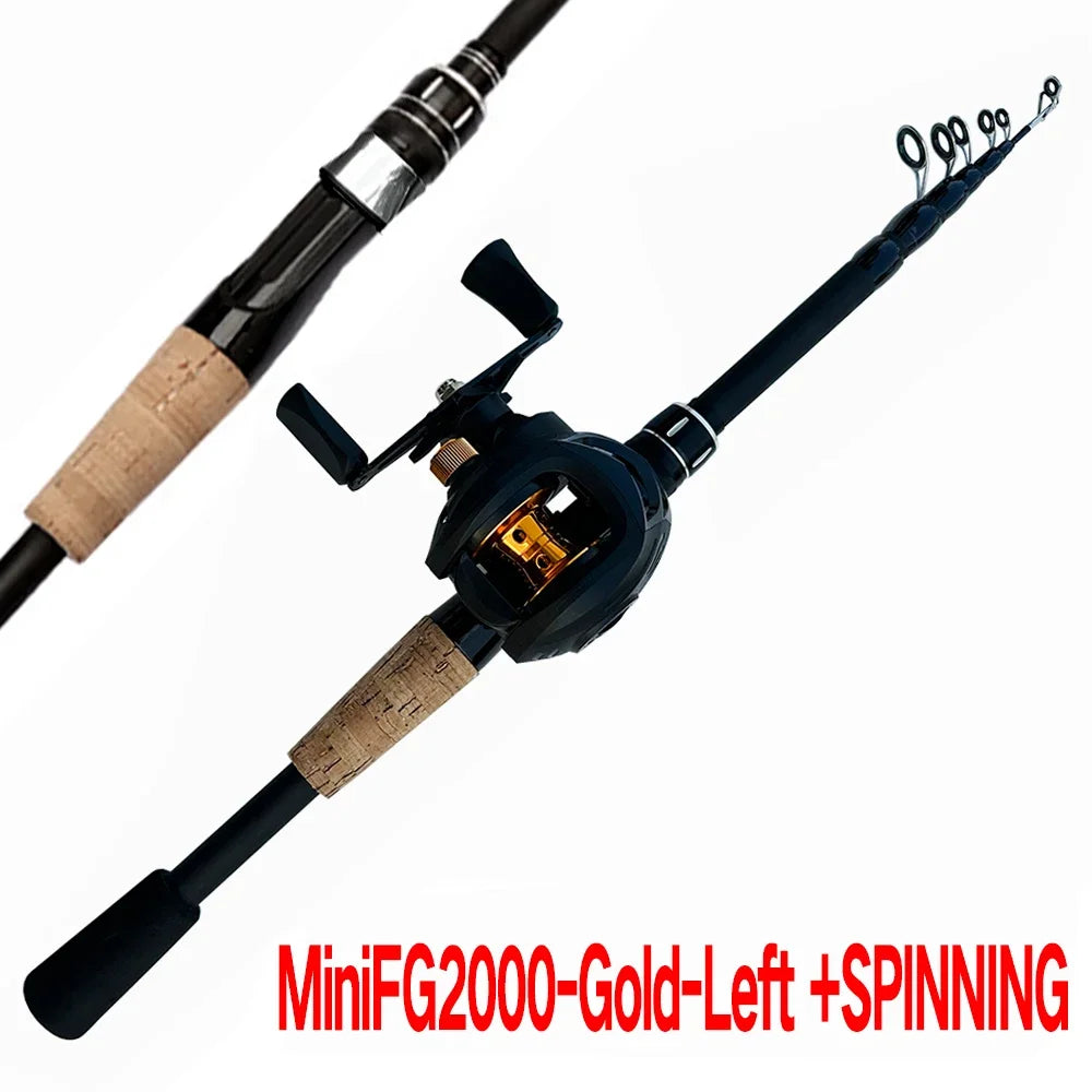 Combo Fishing Rod + Reel Telescopic Lure Rod Spinning Casting Short Jigging Rod 1.5m-2.4m Baitcasting Reel Max Drag 8kg