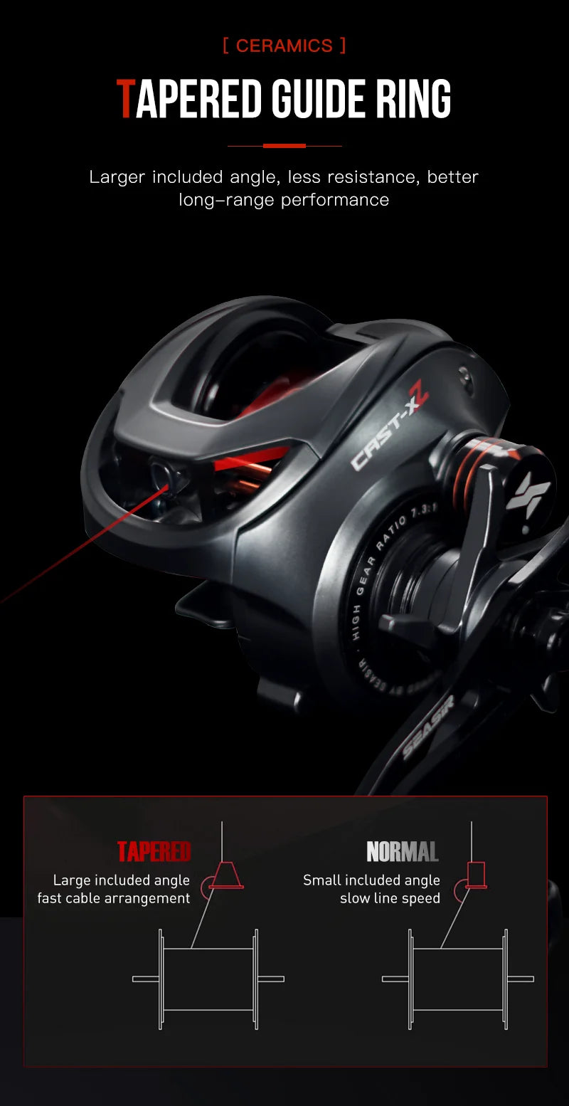 SEASIR Cast X2 Baitcasting Reel 7.3:1 Hybrid Ceramic Bearing Carbon Fiber Washer Dual Bearing System N52 Brake Fishing Reels