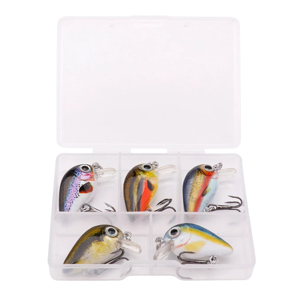 GOBASS 5pcs Mini Fish Bass Fishing Lure Set 3cm 1.5g Mini Artificial Baits Topwater Crank Wobblers For Pike Crankbaits Fishing