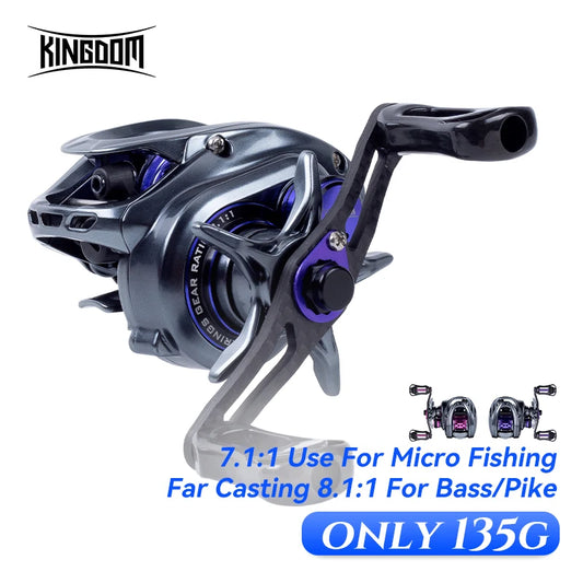 Kingdom Baitcasting Fishing Reel 135g Ultra Light Spool Bait 7.1:1 8.1:1 4kg Micro Monster Shallow Spool Light Game Coil