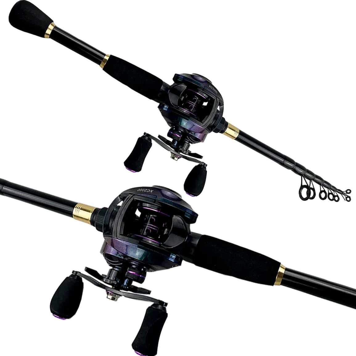 Combo Fishing Rod + Reel GHOTDA Casting/ Spinning Strong Magnetic Brake Baitcasting Reel