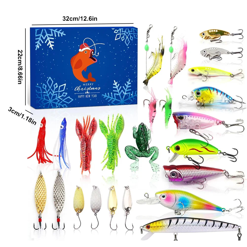 2024 Fishing Tackle Set Advent Calendar 24 Days Christmas Fishing Lures Box Xmas Fish Bait Box Surprise Gifts for Fishing Lover