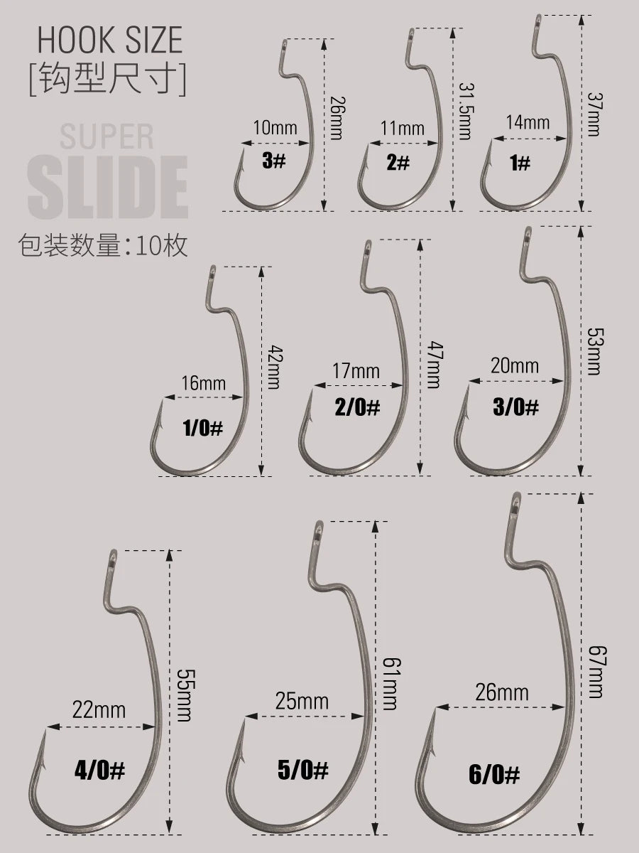 LUREHOLIC PTFE Super Slide Offset Hook Worm Hook Texas Rig Drop Shot Stainless Steel Worm Fishhook Fishing Accessories