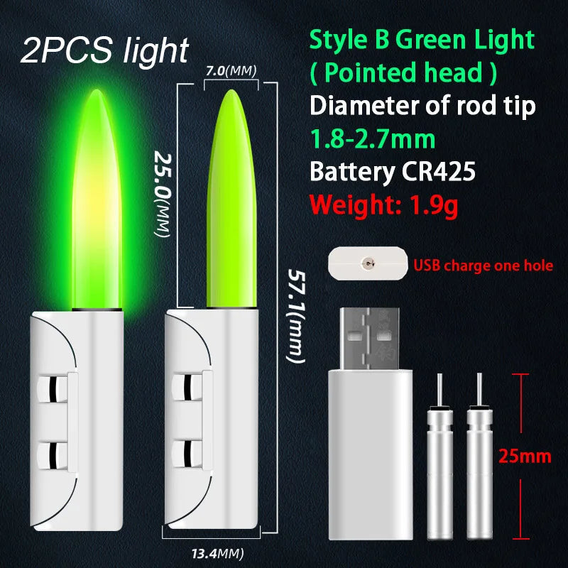 2PCS LED Fishing Luminous Light Stick With CR425 Battery USB Charging Kit Fish Rod Bite Alarm Night Fishing Bobber Pesca Tackle. Night fishing