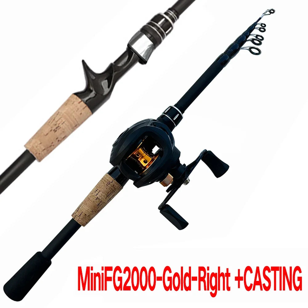 Combo Fishing Rod + Reel Telescopic Lure Rod Spinning Casting Short Jigging Rod 1.5m-2.4m Baitcasting Reel Max Drag 8kg