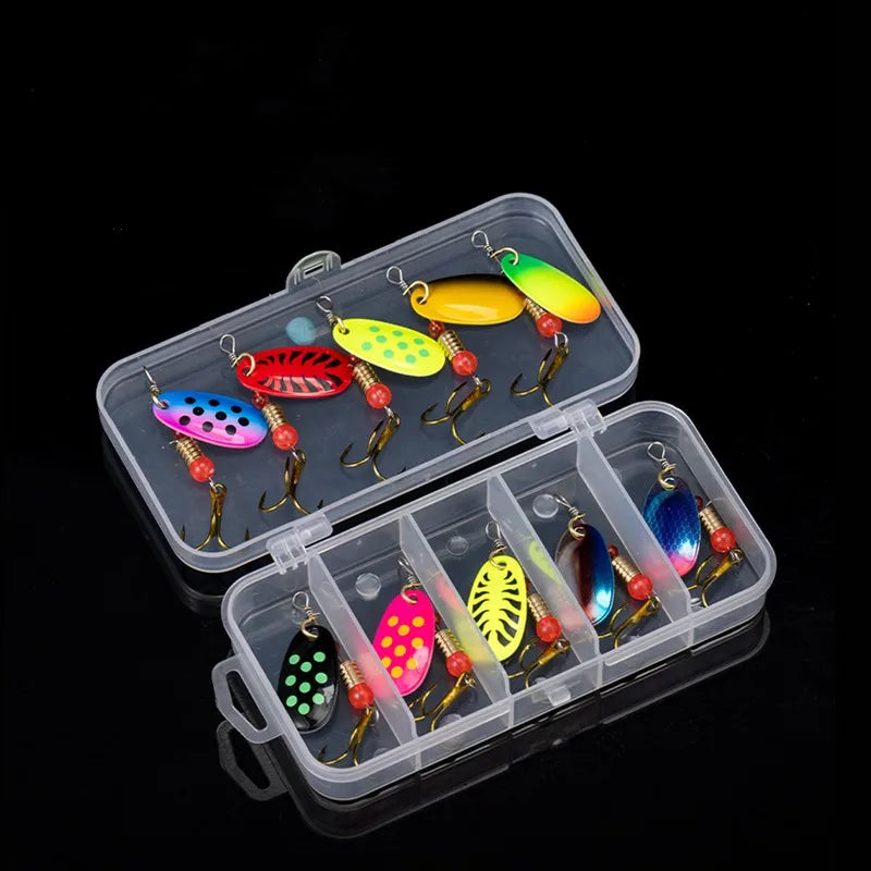 10pcs Fishing Lure Metal Spoon Spinner Spoonbait Crankbaits Fishing Wobblers Pike Crochet Kit Artificial Bait with Tackle Boxes