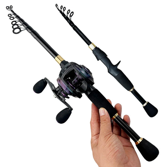 Combo Fishing Rod + Reel GHOTDA Casting/ Spinning Strong Magnetic Brake Baitcasting Reel