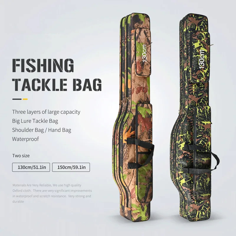 1.3m/1.5m 2-layer foldable large belly sea fishing bag, double shoulder fishing rod bag, outdoor storage tool kit for fishing