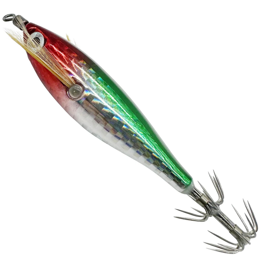 1Pc 7.5cm/8cm Laser Luminous Squid Jig Floating Horizontal Wood Shrimp Egi Lure Squid Jigging Shrimp Hooks Fishing Octopus Baits