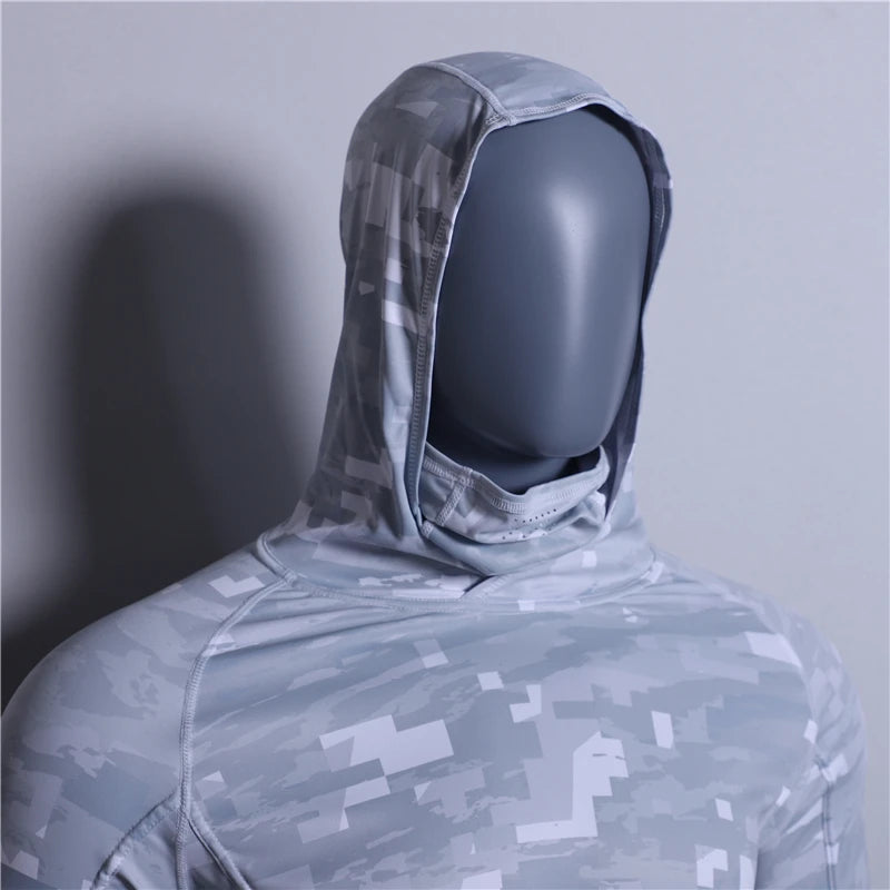 UPF 50+ Mens Hooded Fishing Shirt with Mask UV Neck Gaiter Hoodie Men Hooded Fishing Shirts Fishing Hoodie Moisture Wicking