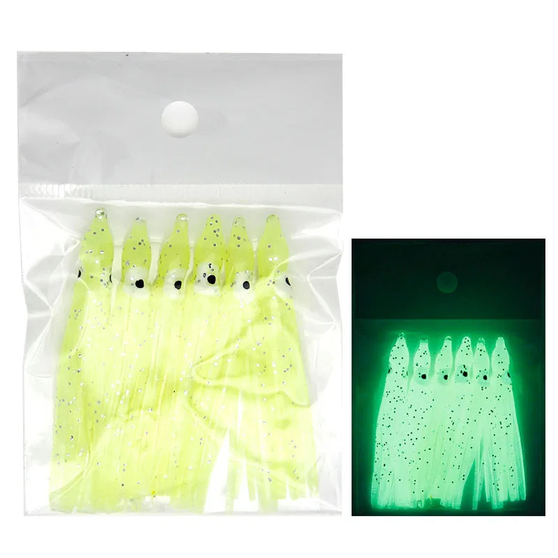 Tuohai Fishing Tackle 6cm Full Luminous Bionic Octopus Soft Bait Sea Fishing Yanyue  Plate Hook Squid Skirt Lure Fake Bait. Night fishing