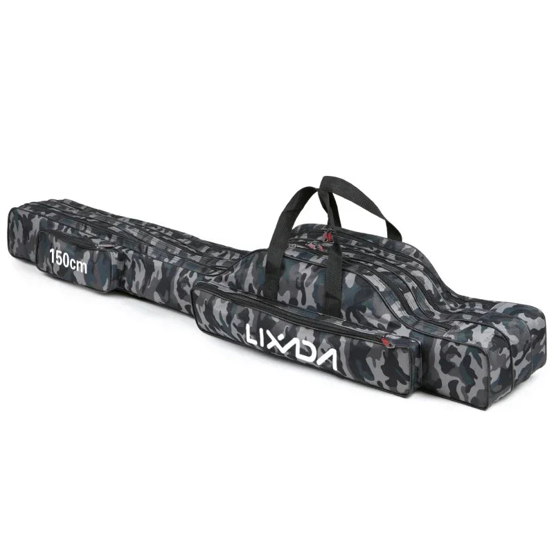 Lixada 3 Layers Fishing Pole Bag Portable Folding Rod Carry Case Fishing Reel Tackle Storage Bag Case