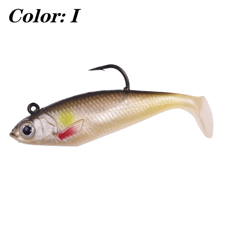 1PCS Jig Head T Tail Silicone Soft Bait 75mm 9.5g Fishing Wobbler Lures Artificial Rubber Baits for Sea Bass Carp Spoon Tackle