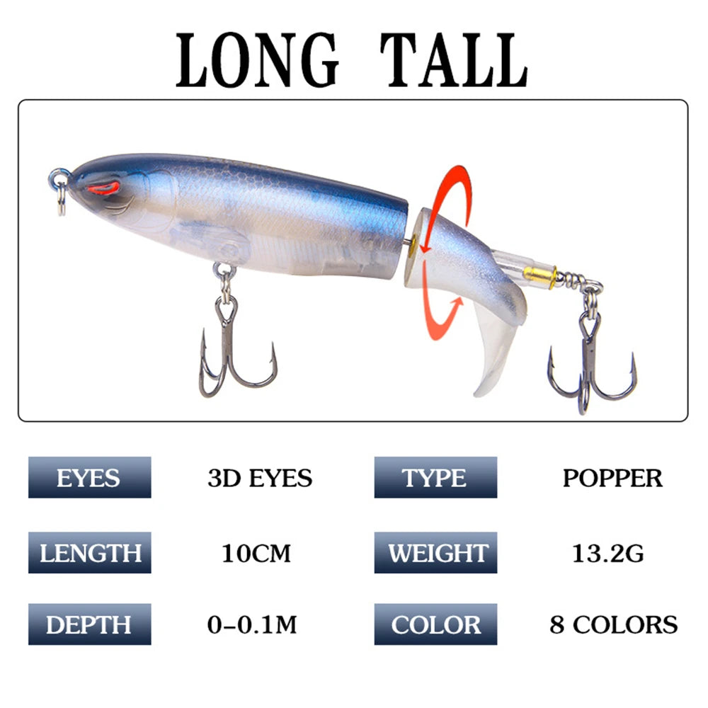 10cm/14cm Topwater Fishing Lure Whopper Popper Artificial Bait Hard Plopper Soft Rotating Tail Fishing Tackle Fishing Bait