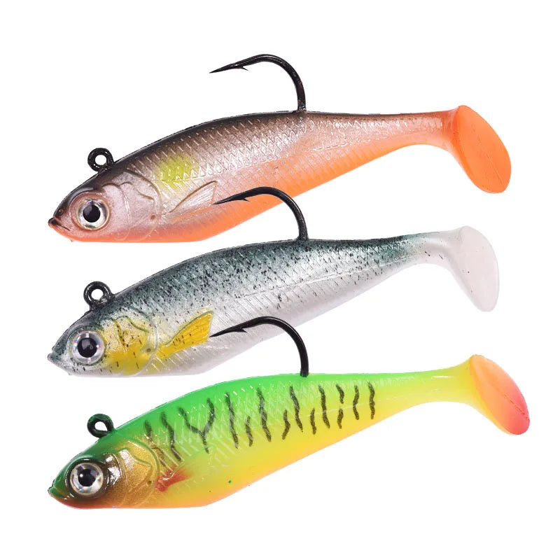 1PCS Jig Head T Tail Silicone Soft Bait 75mm 9.5g Fishing Wobbler Lures Artificial Rubber Baits for Sea Bass Carp Spoon Tackle