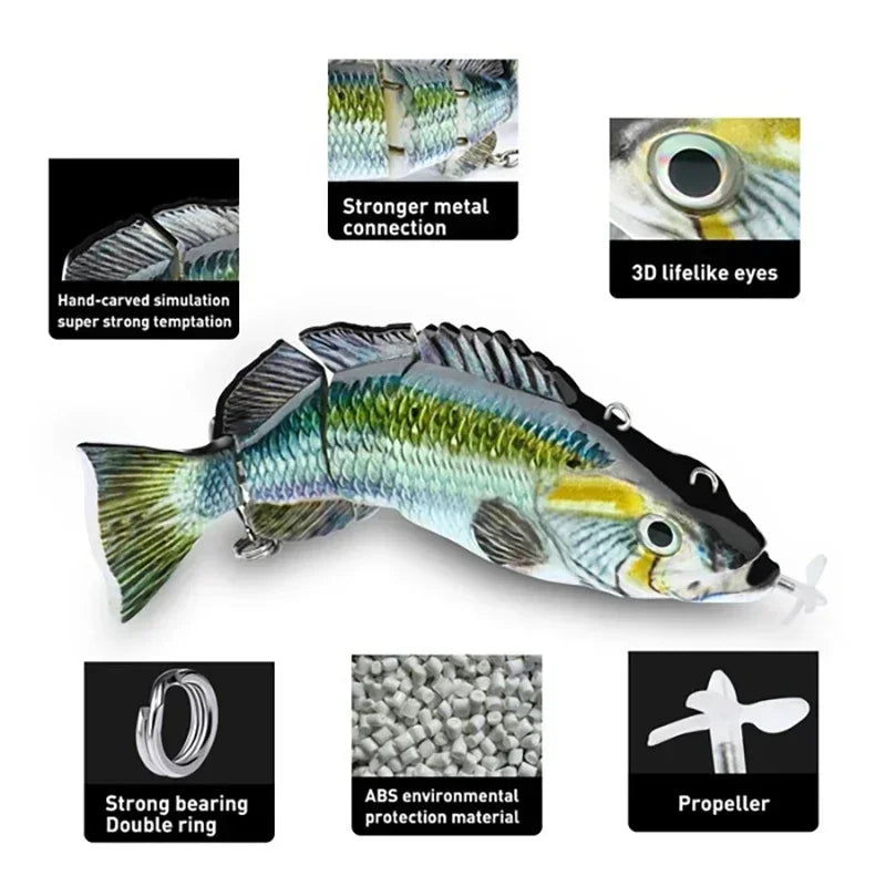 New 13CM Robotic Fishing Lure Electric Auto Swimming Bait 4-Segment Wobbler Outdoor Sport Swimbait USB Rechargeable Accessories