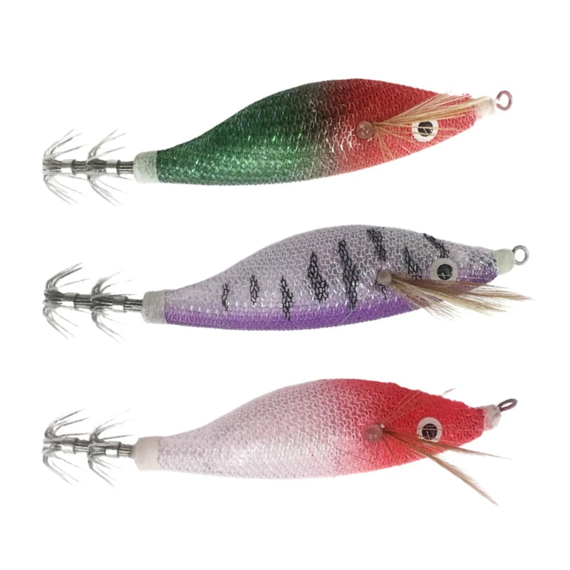 Squid Hook Fishing Lures Luminous Wood Shrimp Cuttlefish Egi Squid Jig Baits Sea Fishing Night Glow octopus Horizontal egi lure. Night fishing