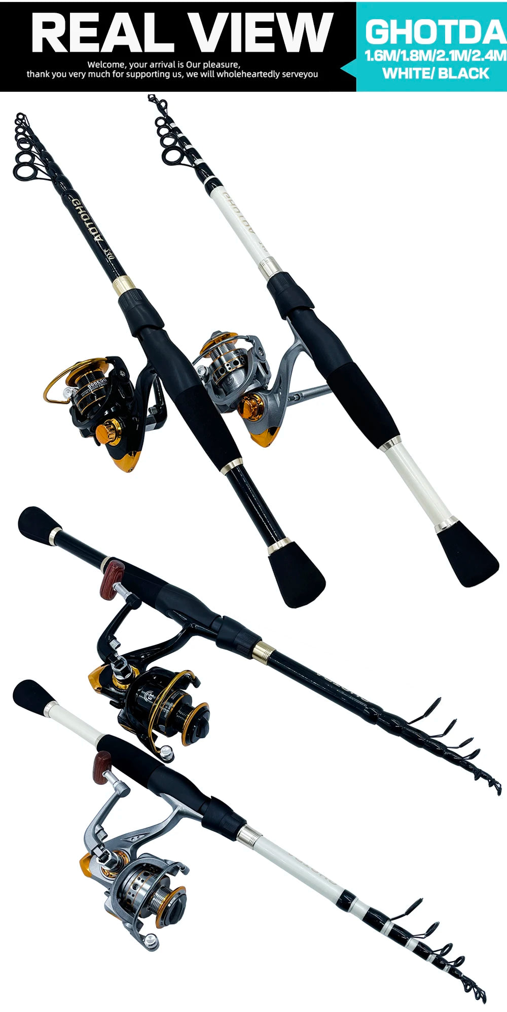 Combo Fishing Rod + Reel Ghotda 1.6-2.4M Telescopic High Speed Reel DC1000/2000/3000/4000Series