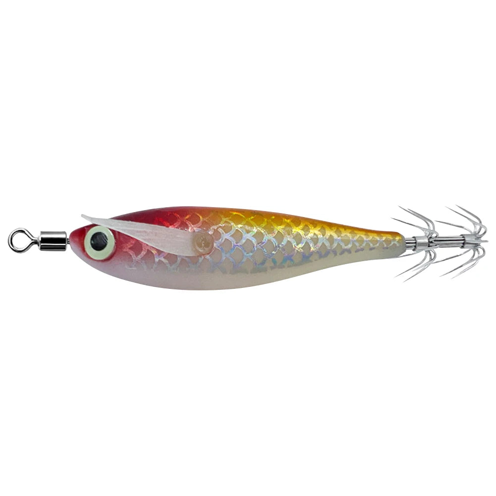 1Pc 7.5cm/8cm Laser Luminous Squid Jig Floating Horizontal Wood Shrimp Egi Lure Squid Jigging Shrimp Hooks Fishing Octopus Baits