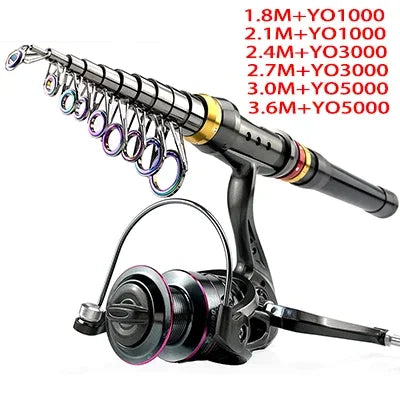 Combo Fishing Rod + Reel 1.8M-3.6M Telescopic  Good Elasticity Strong