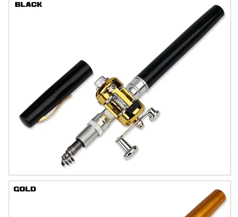 20cm Portable Pocket Telescopic Mini Fishing Pole Pen Shape Folded Fishing Rod with Reel Wheel Portable Mini Fishing Rod