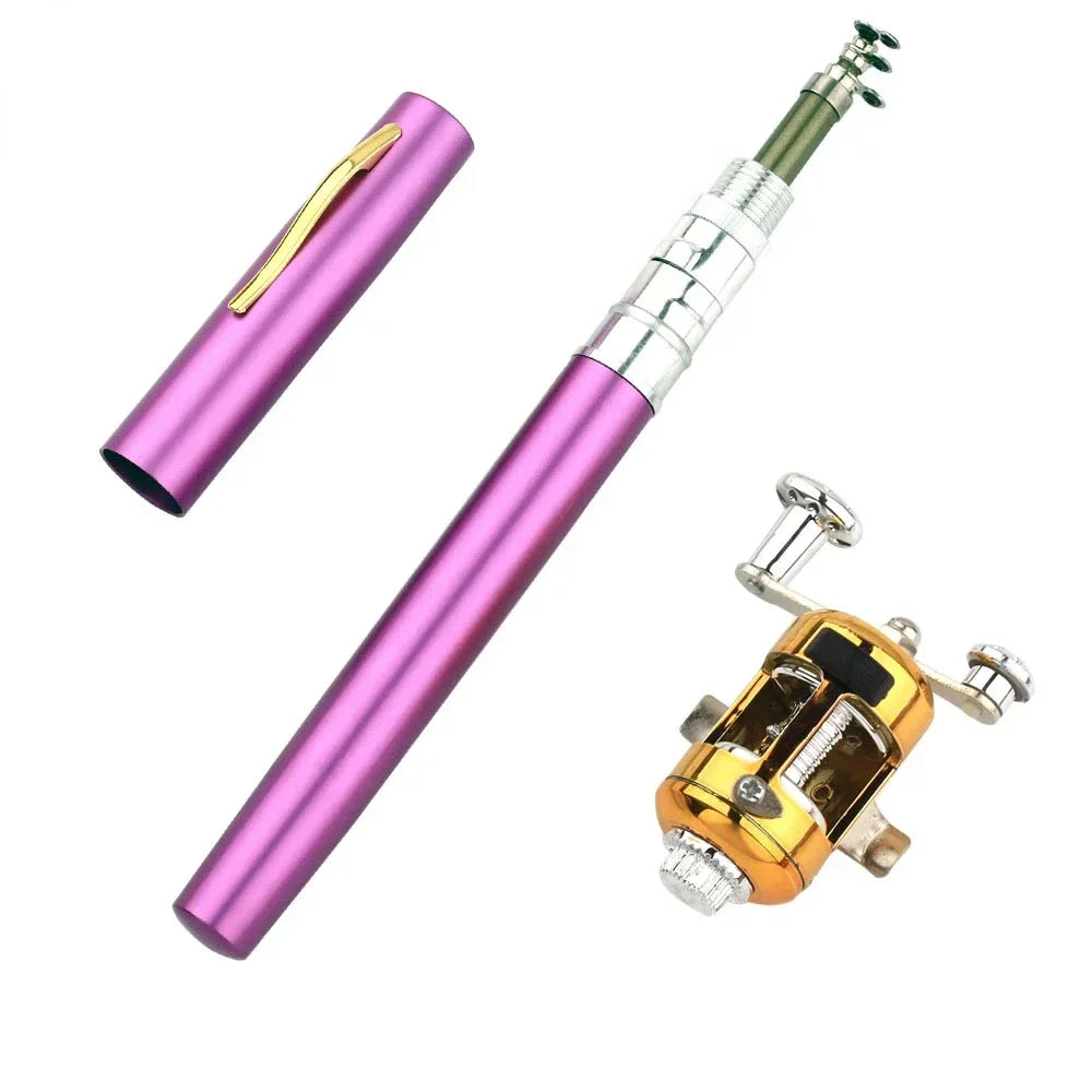 20cm Portable Pocket Telescopic Mini Fishing Pole Pen Shape Folded Fishing Rod with Reel Wheel Portable Mini Fishing Rod