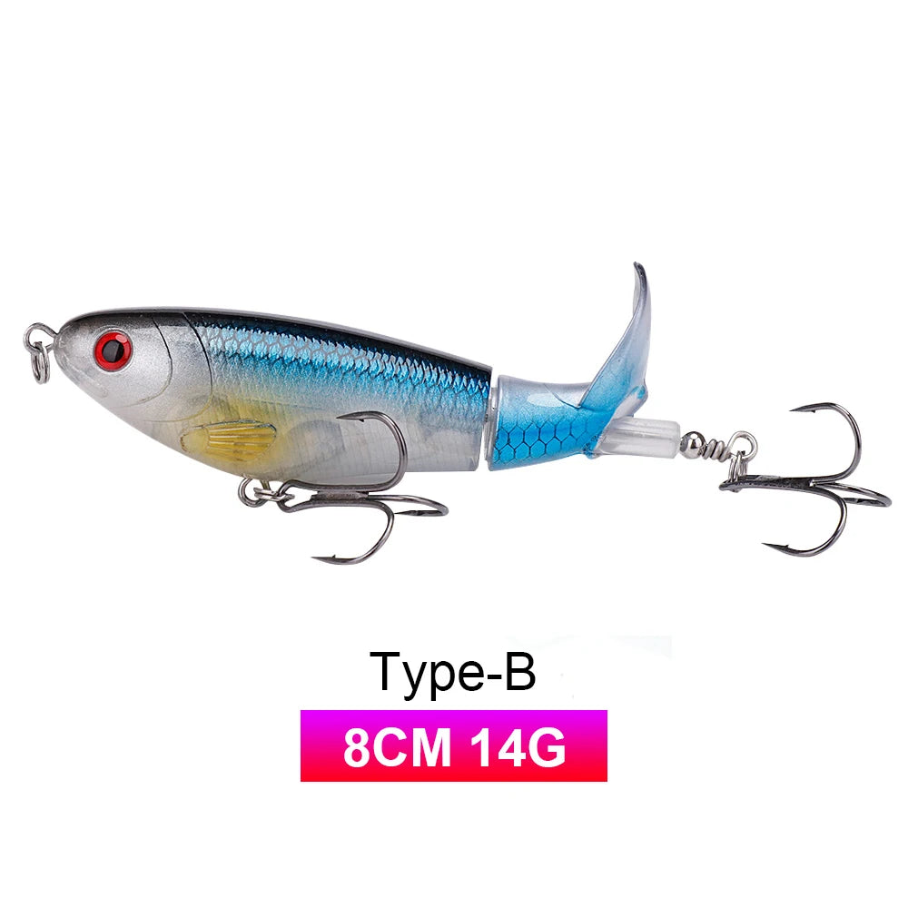 TREHOOK 9g/8g/14g/17g/24g Topwater Whopper Popper Fishing Lures Rotating Double Propeller Tail Artificial Bait Floating Wobblers