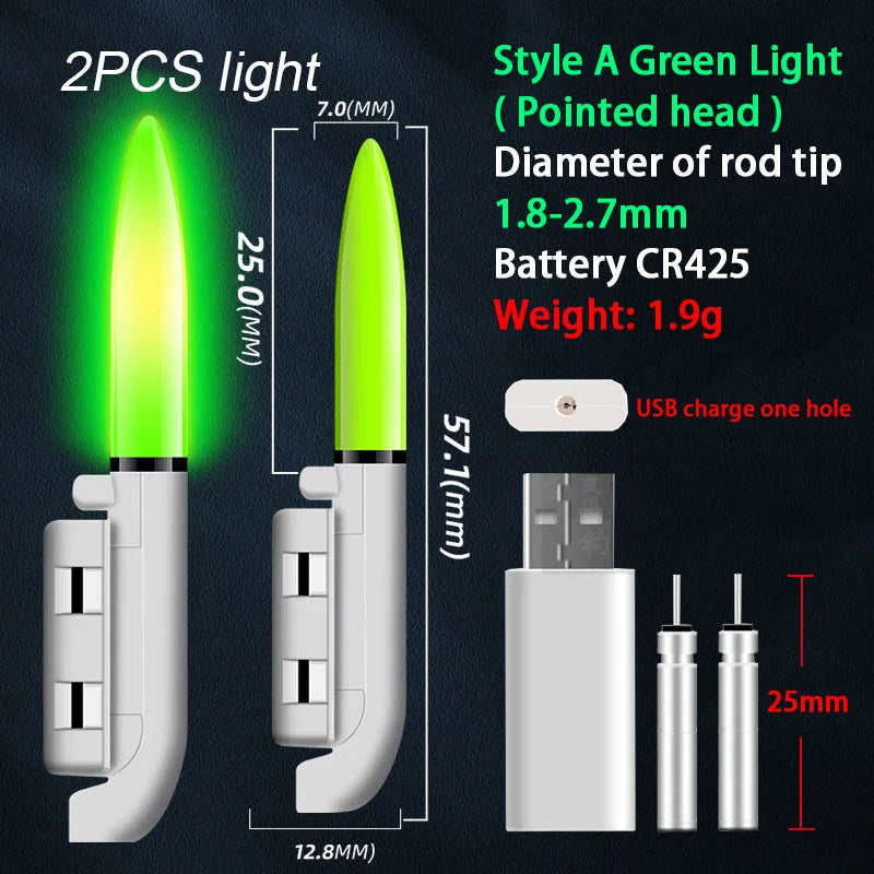 2PCS LED Fishing Luminous Light Stick With CR425 Battery USB Charging Kit Fish Rod Bite Alarm Night Fishing Bobber Pesca Tackle. Night fishing