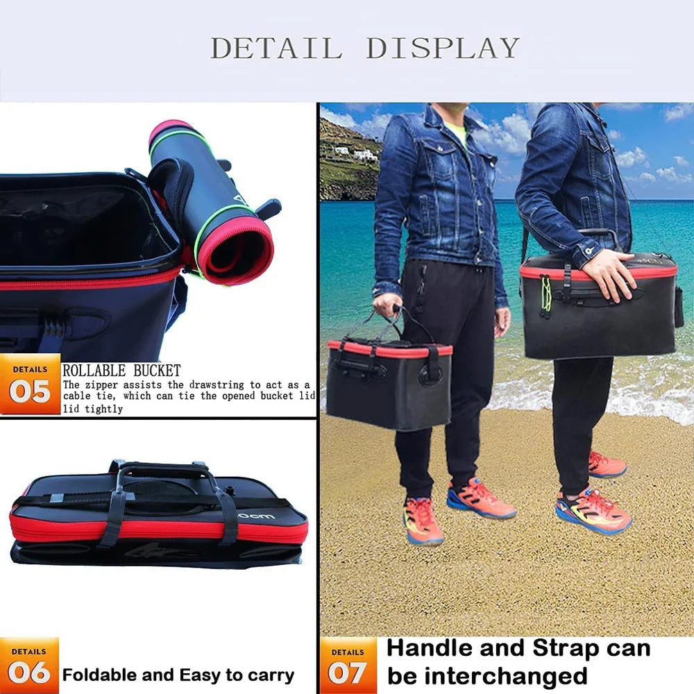 Portable EVA Thicken Waterproof Zipper Fishing Box Portable Folding Bag for Live Fish Bucket, Fishing Tackle with Shoulder Strap