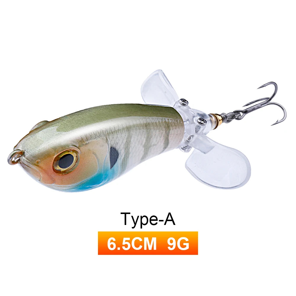 TREHOOK 9g/8g/14g/17g/24g Topwater Whopper Popper Fishing Lures Rotating Double Propeller Tail Artificial Bait Floating Wobblers