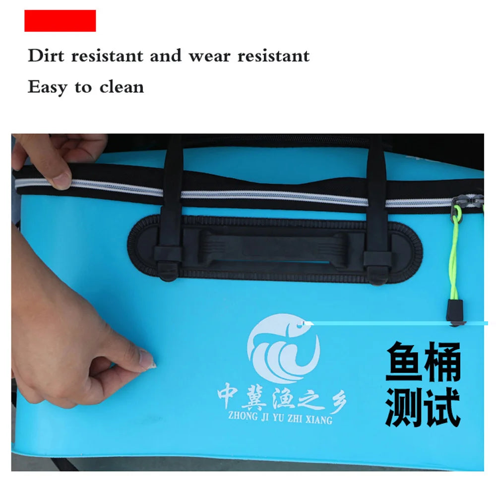 Portable EVA Thicken Waterproof Zipper Fishing Box Portable Folding Bag for Live Fish Bucket, Fishing Tackle with Shoulder Strap