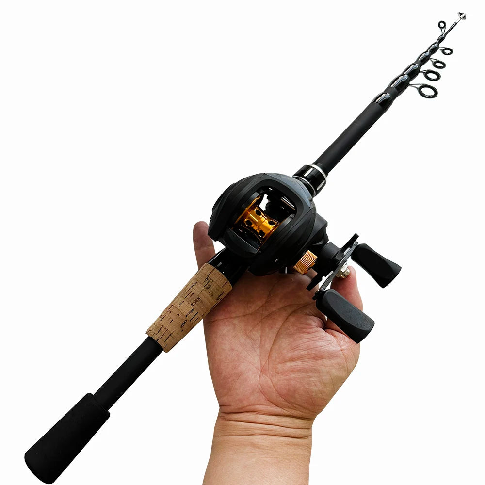 Combo Fishing Rod + Reel Telescopic Lure Rod Spinning Casting Short Jigging Rod 1.5m-2.4m Baitcasting Reel Max Drag 8kg