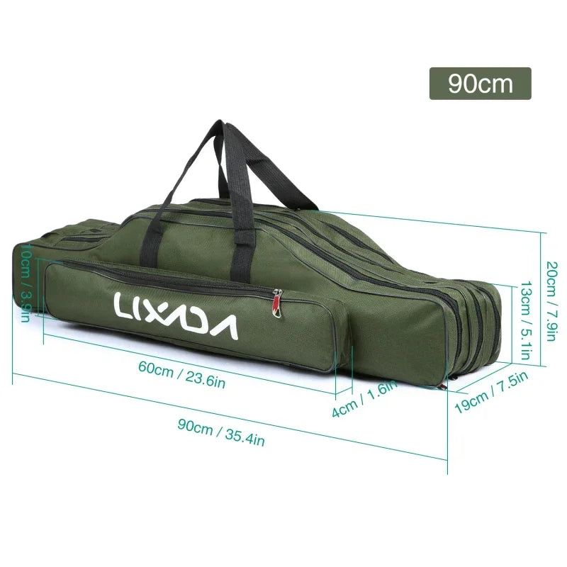 Lixada 3 Layers Fishing Pole Bag Portable Folding Rod Carry Case Fishing Reel Tackle Storage Bag Case