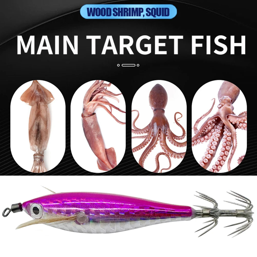 1Pc 7.5cm/8cm Laser Luminous Squid Jig Floating Horizontal Wood Shrimp Egi Lure Squid Jigging Shrimp Hooks Fishing Octopus Baits